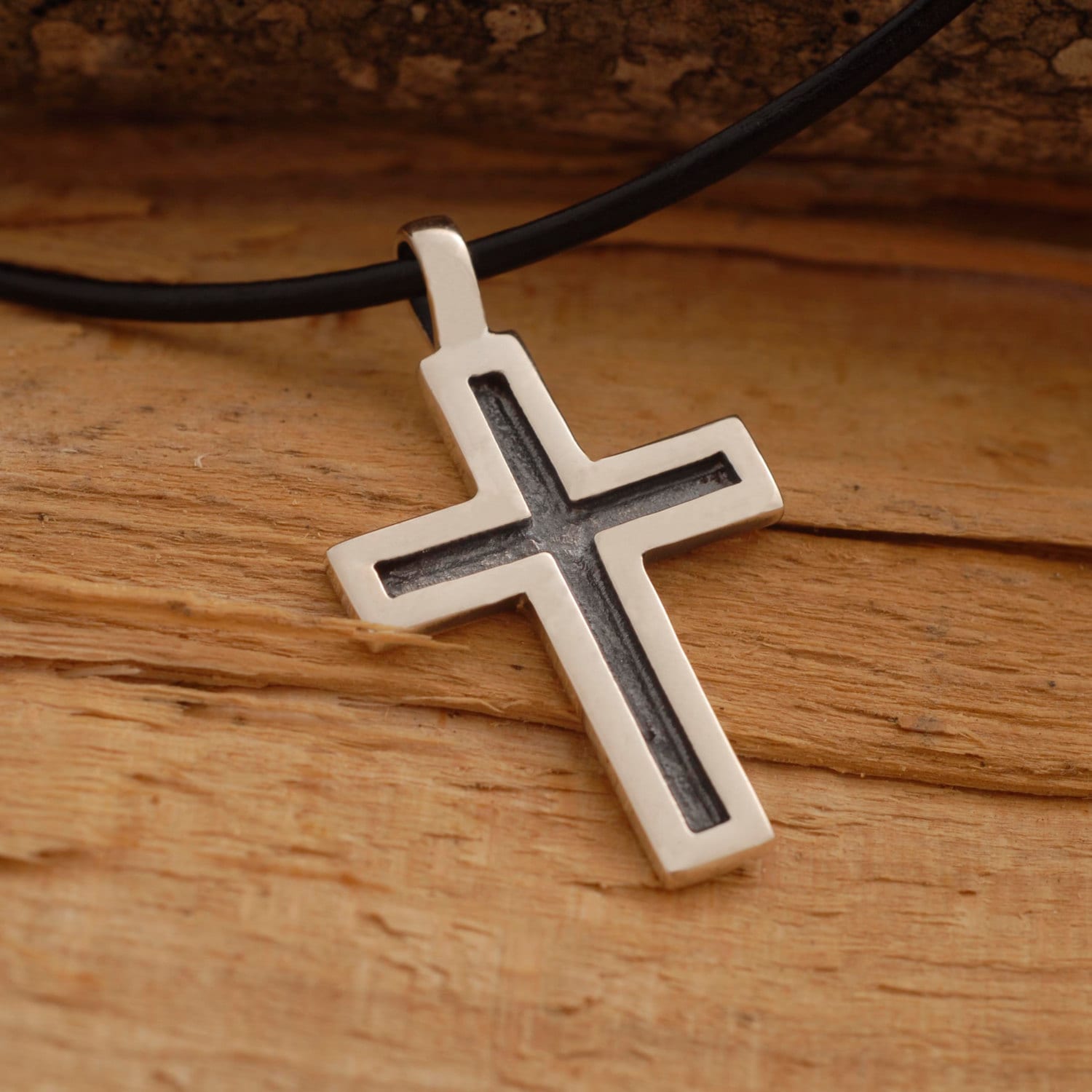 Oxidized Silver Cross Necklace Modern 