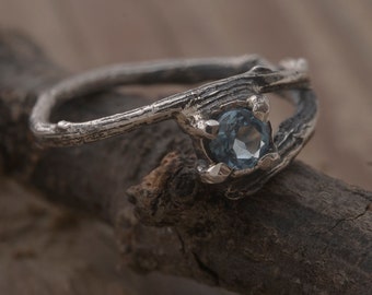 Blue Topaz Twig Ring, Sterling Silver Branch Engagement Ring DA395