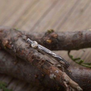 Diamond Twig Engagement Ring, Sterling Silver Nature Inspired Solitaire Art Ring DA522