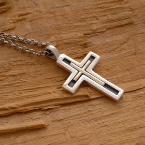 Unique Cross Necklace for Men Women, Silver & Gold Christening Gift, Baptism Cross, ST599 image 2