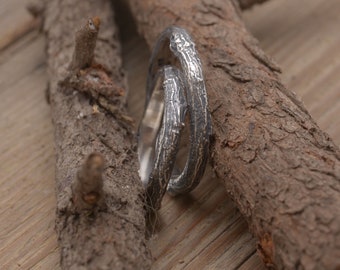 Forest inspired silver bands, His & hers twig wedding rings, 3mm wide, BE177