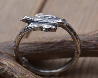 Oxidized Sterling Silver Tree Branch Ring, Forest Jewelry, DA483