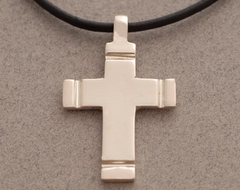 Men's cross necklace, sterling silver cross personalised, free inscription on back