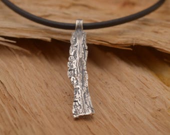 Sterling Silver Tree Bark Necklace for Men, Forest Inspired