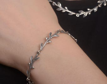 Olive tree twig bracelet, Sterling silver branch artistic arm accessory, BA302| 15% OFF Annual Sale