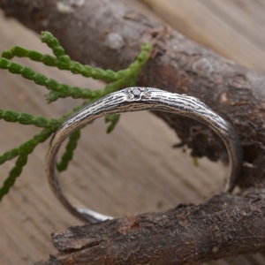 Mens Tree Bark Ring with Black Diamond, Twig band, DA499