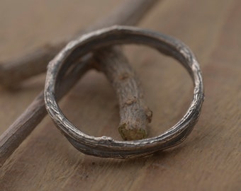 Tree Bark Band, Sterling Silver Twig Ring DA382
