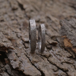 Dark Grey Black Matching Wedding Bands, Sterling Silver Bridal Ring Set, BE165
