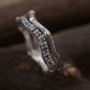 Sterling silver twig engagement ring set, branch band and matching topaz ring, D560