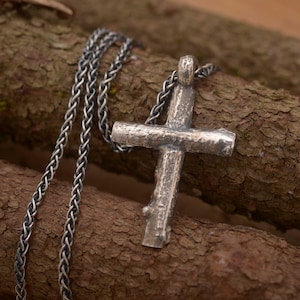 Tree bark sterling silver cross necklace, Tree Branch Christian Pendant, ST900