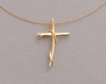 Collana con croce da donna, croce placcata in oro su filo, gioielli in argento sterling fatti a mano ST627x
