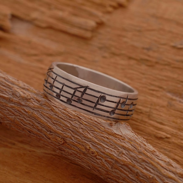 Sterling Silver Music Note Ring, Music Ring,  Mens Ring, Note Ring, Music Lover Gift, Music Jewelry DA27