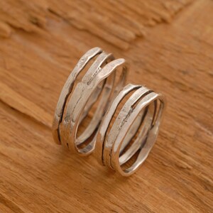 Oxidized Sterling Silver Wedding Band Set, Rustic Promise Rings (7.5mm), BE38| 15% OFF Annual Sale