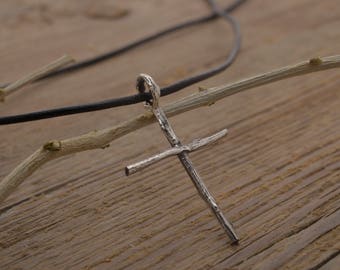 Twig Sterling Silver Cross Necklace: Christian Tree Branch Pendant, ST767