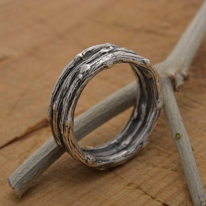 Mens Twig Sterling Silver Band Ring, 8mm Wide Olive Tree Branch Ring for Him or Her, Unique Nature Inspired Jewelry DA90