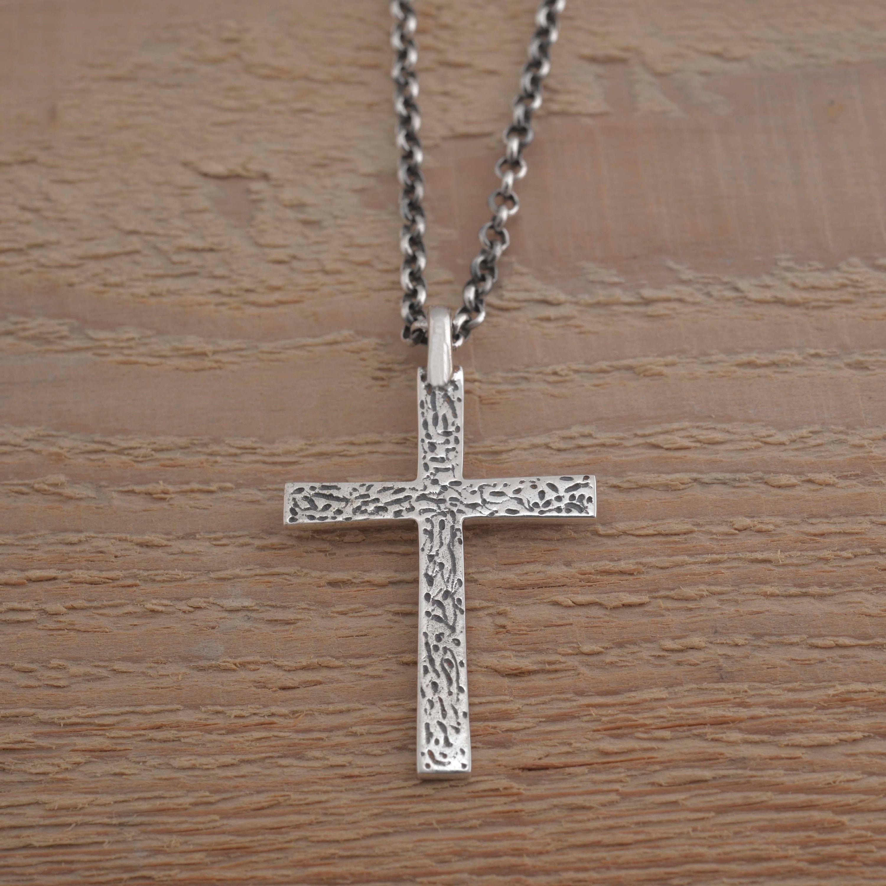 Men's cross necklace oxidized sterling silver cross Etsy