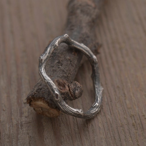 Branch Wedding Band, Sterling Silver Slim Wavy Twig Ring DA385