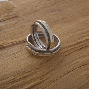 Paare Ehering Set, 5 mm breit rustikale Silber Gold Eheringe, seine Her Versprechen Ringe, passende Eheringe, BE67