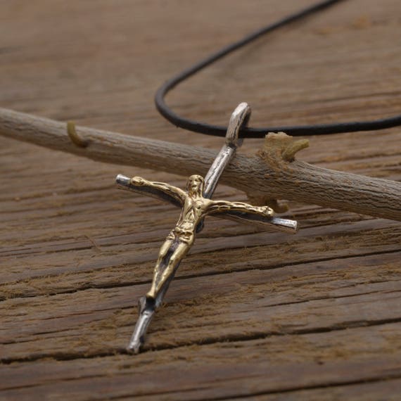 silver and gold crucifix necklace