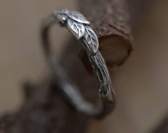 Anello foglia artistico, anello ramo ramo d'argento Sterling, gioielli ispirati alla natura, DM18