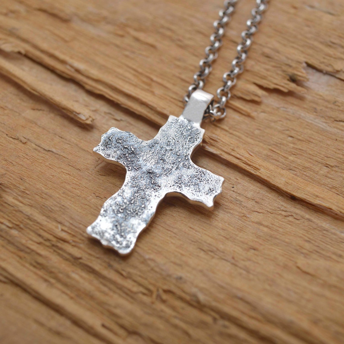 Rustic Cross Necklace for Men Rugged Oxidized Silver Cross Etsy