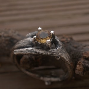 Citrine Twig Ring, Sterling Silver Botanical Jewelry for Her DA394