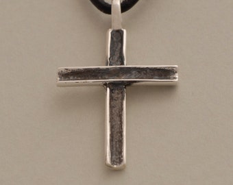 Black Mens Cross Necklace, Rustic Oxidized Silver Cross, Boho Christian Jewelry ST366