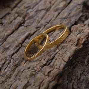 Matching Tree Bark Wedding Bands in Gold Plated Sterling Silver, 3.3mm ...