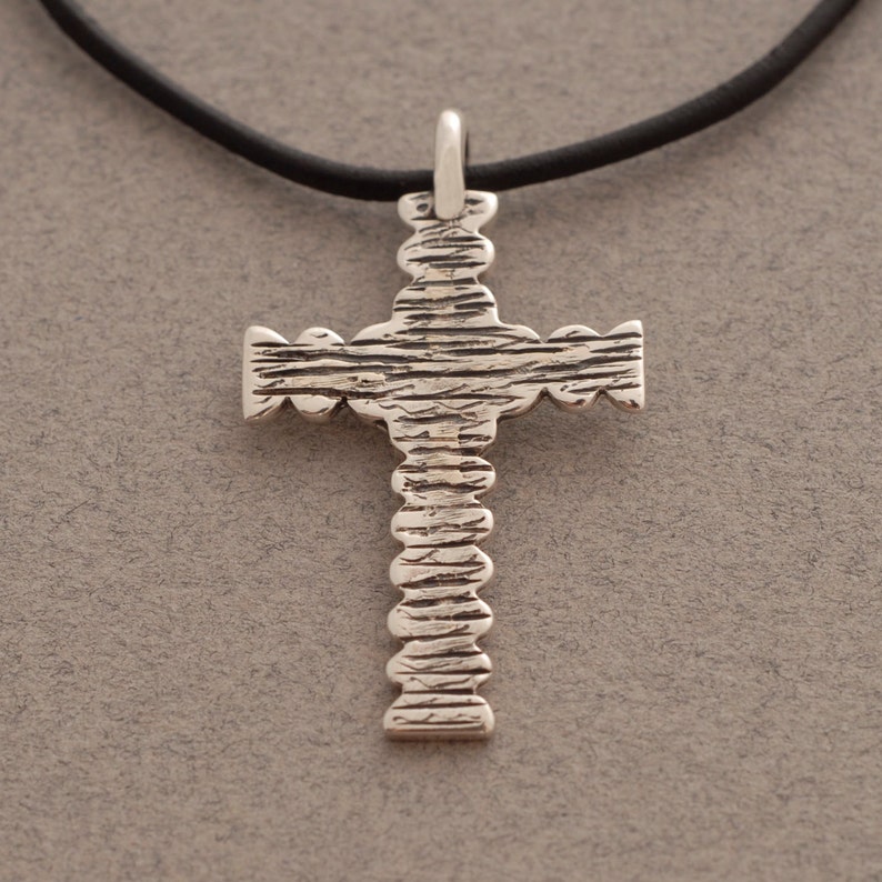Mens Cross Necklace Sterling Silver Cross on Leather Cord for Etsy