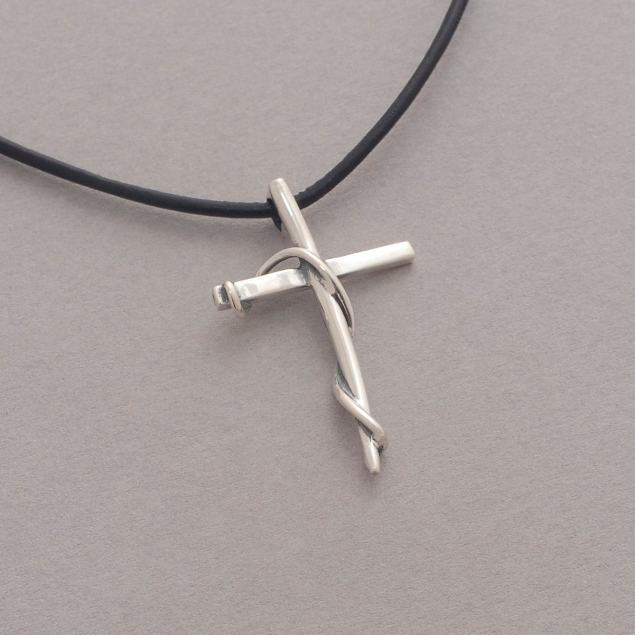 Women's Cross Pendant Sterling Silver Cross on Leather - Etsy