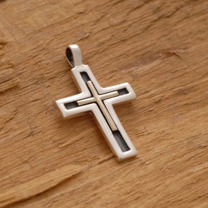 Unique Cross Necklace for Men Women, Silver & Gold Christening Gift, Baptism Cross, ST599 image 3