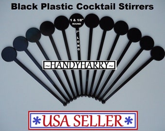 Black Plastic Cocktail Stirrers Weddings Bridal Shower Baby Shower Bachelorette Party Birthday White Drink Stirrers DIY Craft Party Favor