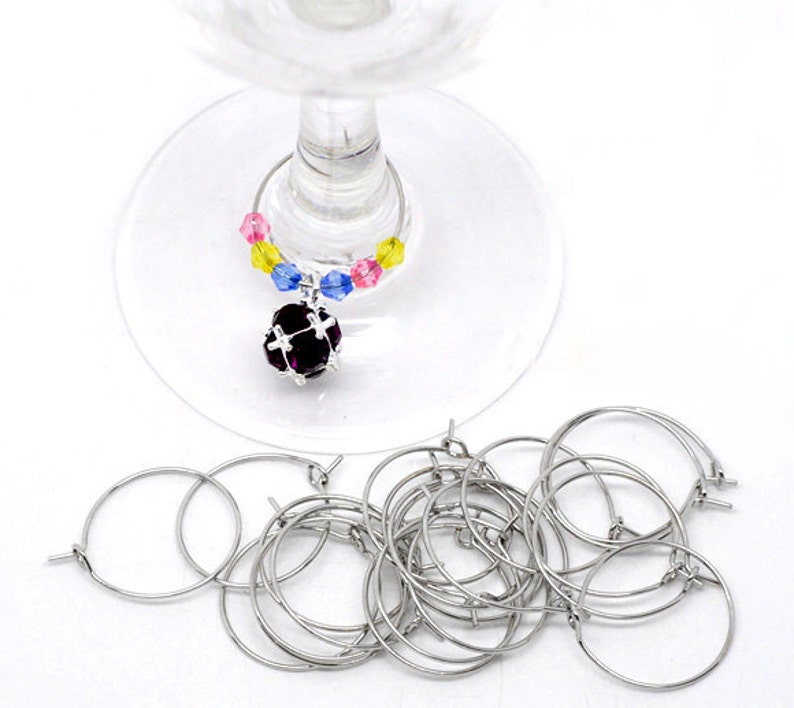 25 OR 50 Silver Tone Wine Glass Charm Rings DIY Craft Make Etsy