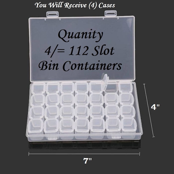 112 Bead Containers (4) 28 Slot Clear Plastic Empty Storage Box Nail Art Rhinestone Tools Jewelry Bead Display Storage Box Case Organizer