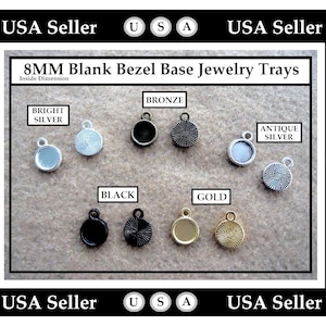 8MM Blank Bezel Cabochon Trays 8MM Blank Bezel Pendant Trays 8MM Black Blank Bezel Setting Pendants 8MM Gold Bezel Tray Cabochon Settings