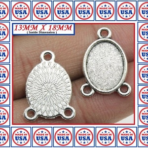 Blank Bezel Pendant Settings 13MM X 18MM Oval Blank Bezel Tray Setting Antique Silver Pendant Connector Cabochon Setting 2 Loops Hang Charms