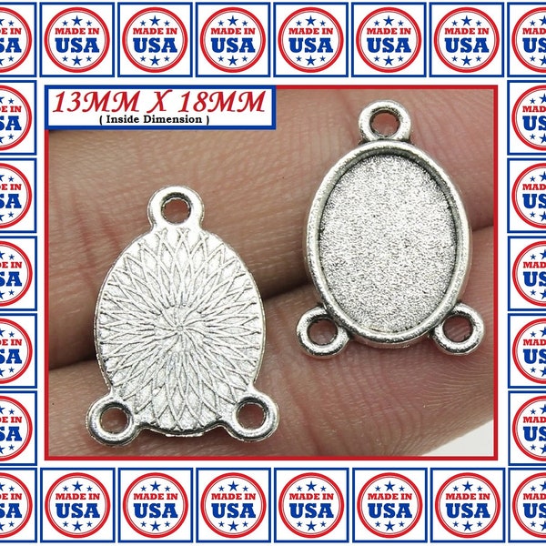 Blank Bezel Pendant Settings 13MM X 18MM Oval Blank Bezel Tray Setting Antique Silver Pendant Connector Cabochon Setting 2 Loops Hang Charms