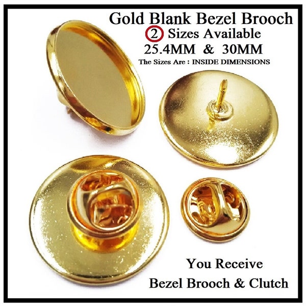 Blank Bezel Gold Brooch 1 inch Round Blank Brooch Pin 25.4MM OR 30MM Base Bezel Tray Jewelry Finding DIY Craft Bezel Tie Tack Back Lapel Pin