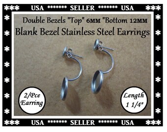 Double Blank Bezel Stainless Steel Earrings Stud Posts 6mm & 12mm Double Blank Bezel Earrings Included Stainless Steel Ear Nuts