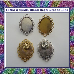 18MM X 25MM OVAL Blank Brooch Pins Silver Blank Bezel Brooch Gold Blank Bezel Brooch Base Tray Jewelry Findings DIY Craft Tie Tack Lapel Pin