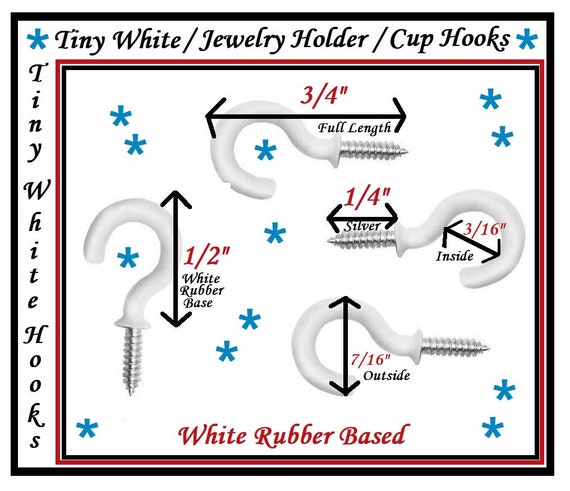 White Jewelry Hooks White Tiny Cup Hooks 3/4 White Hooks DIY Craft Wood  Projects Rubber Coated Hooks Tiny Jewelry Hooks White Coated Hooks 