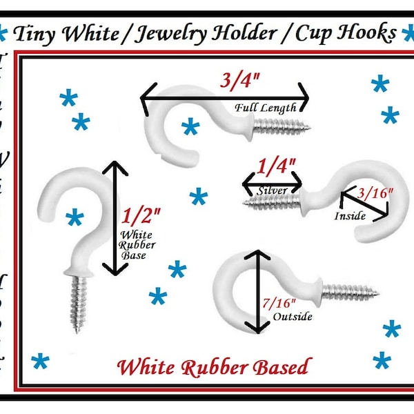 White Jewelry Hooks White Tiny Cup Hooks 3/4" White Hooks DIY Craft Wood Projects Rubber Coated Hooks Tiny Jewelry Hooks White Coated Hooks