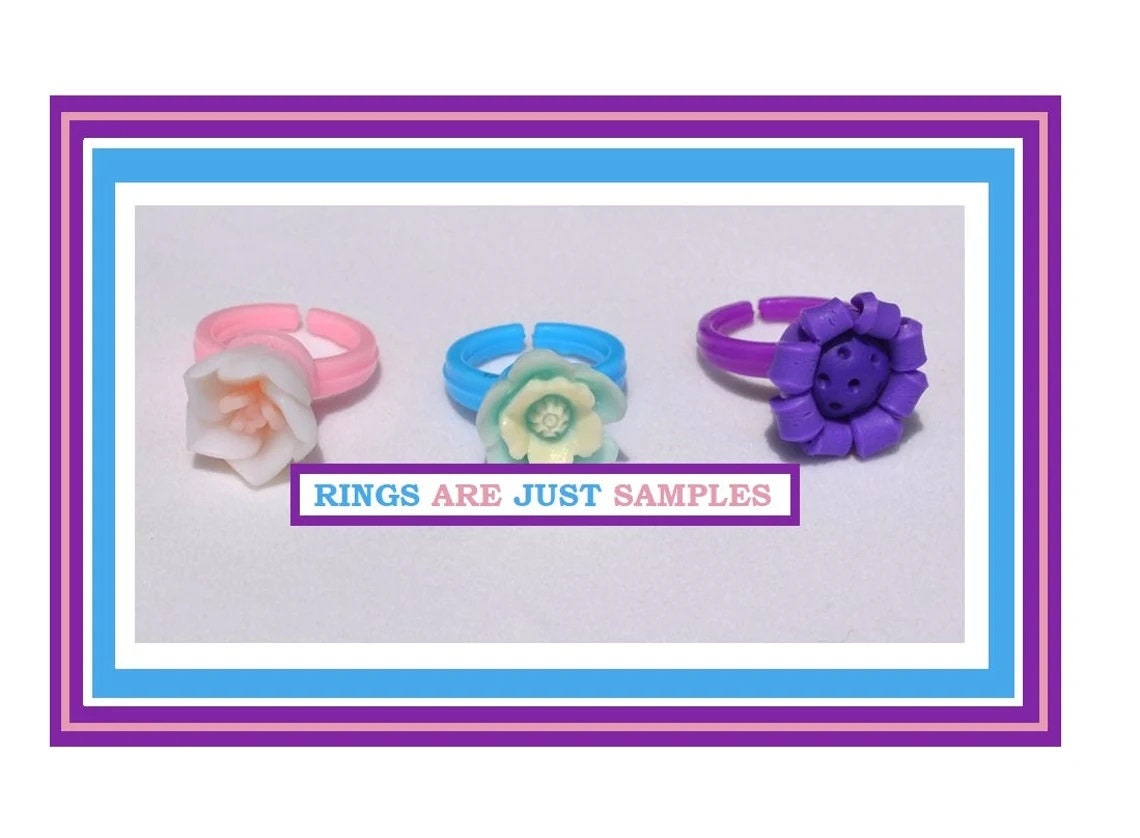 Kids Plastic Rings 9MM Glue Pad Add UR Own Flat Back Jewel Party