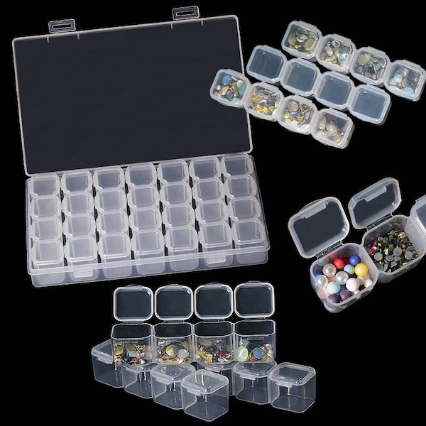 Bead Container (2) 28 Slot Clear Plastic Empty Storage Box Nail Art Rhinestone Tools Jewelry Beads Display Storage Box Case Organizer Holder