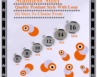 50 Stainless Steel Bezel Pendant Trays, DIY Photo Charm (6-22mm) Great Quality