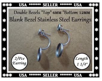 Double Blank Bezel Stainless Steel Earrings Stud Posts 6mm & 12mm Double Blank Bezel Earrings Included Stainless Steel Ear Nuts DIY Crafts