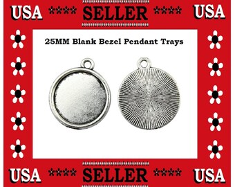 Antique Silver Blank Bezel Settings Photo Pendant Trays Single Sided Bezel Earring Trays Size 25MM Inside Dimension Bezel Tray Photo Charms