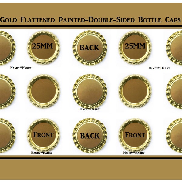 Gold Bottle Caps (50) Gold Flattened Bottle Caps DIY Crafts kids crafts Children's project Gold Double sided Bottle Cap 1 Inch 25.4MM