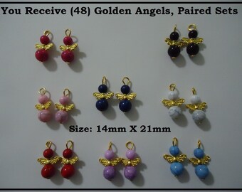 Angel Wing Charms Gold Angels (48 pcs) Mixed Color Beads Makes Sweet Earrings Gift DIY Gold Plated Wings Angel Charms 21MM X 14MM