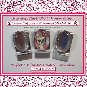 Antique Silver Oval Blank Money Clips (6OR12) PCS 35MM X 25MM Glass Domes Included Stainless Steel Money Clips DIY Craft Gift Men Money Clip